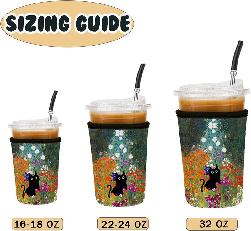 Haevola Reusable Insulated Neoprene Iced Coffee Cup Sleeve, Durable Drink Sleeve for Cold Beverages, Beverage Holder for Iced Coffee (Meow Blooms) - Image 5